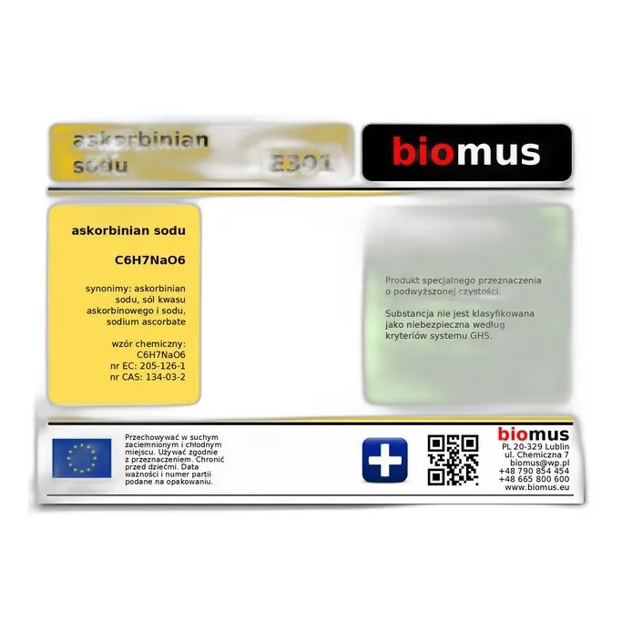Askorbinian Sodu E301 — CAS 134-03-2 — C6H7NaO6 — odczynnik chemiczny